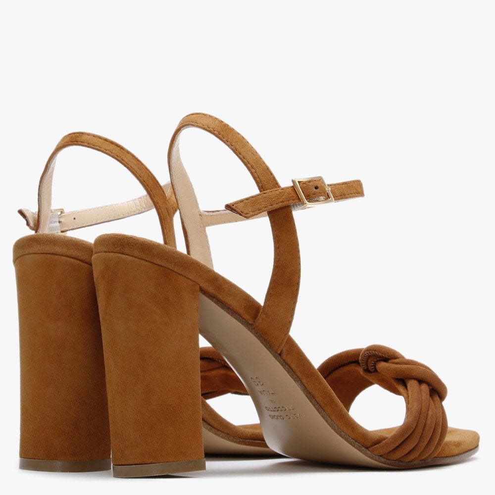 Amana Tan Leather Knotted Block Heel Sandals