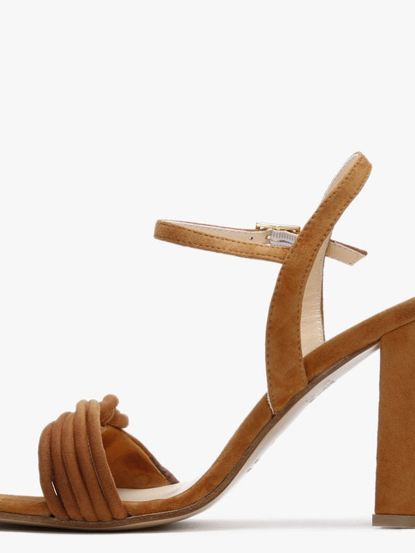 Amana Tan Leather Knotted Block Heel Sandals