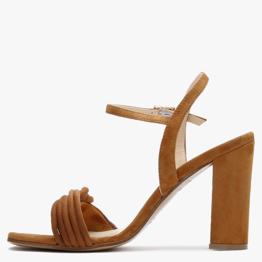 Amana Tan Leather Knotted Block Heel Sandals