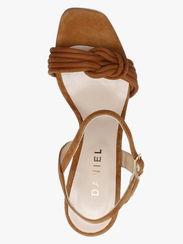 Amana Tan Leather Knotted Block Heel Sandals