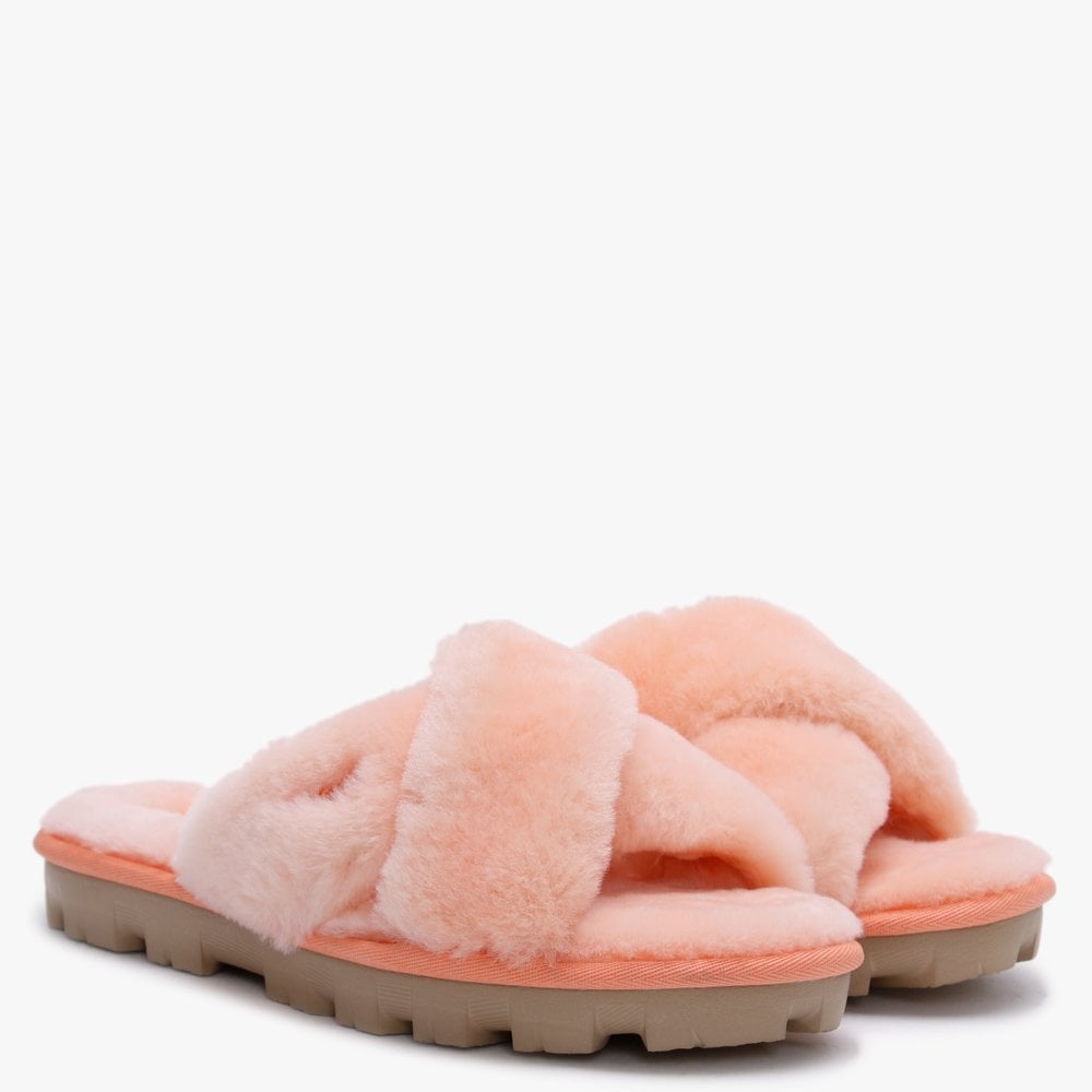Fuzzette Beverly Pink Shearling Cross Over Slippers