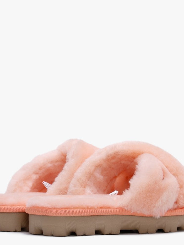 Fuzzette Beverly Pink Shearling Cross Over Slippers