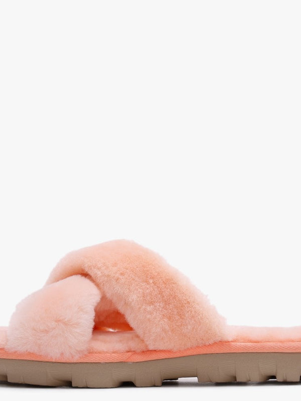 Fuzzette Beverly Pink Shearling Cross Over Slippers