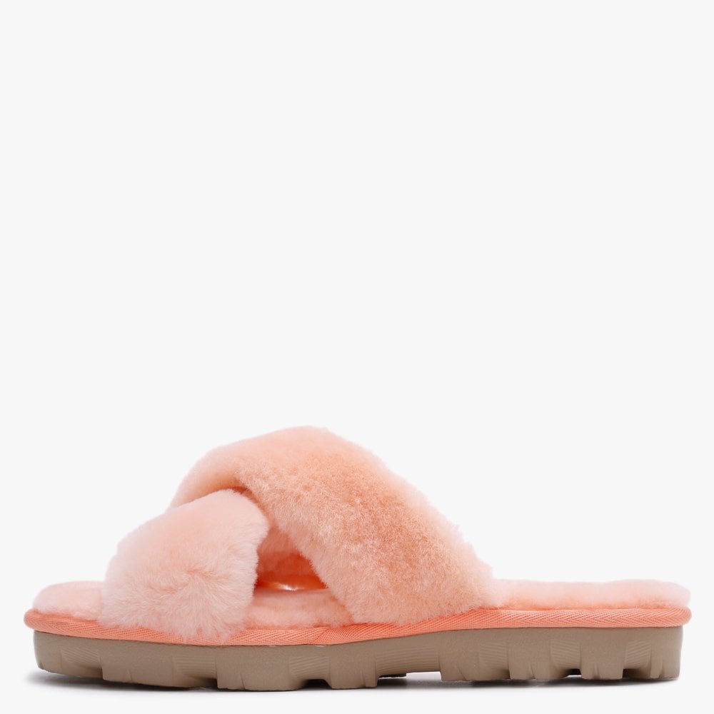 Fuzzette Beverly Pink Shearling Cross Over Slippers