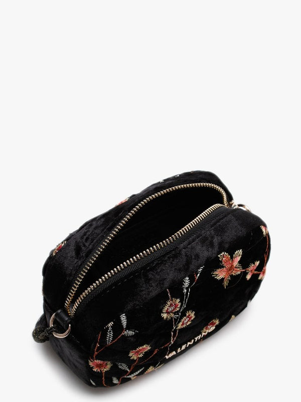 Carillon Black Velvet Quilted Embroidered Belt Bag