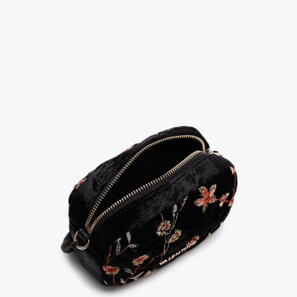 Carillon Black Velvet Quilted Embroidered Belt Bag