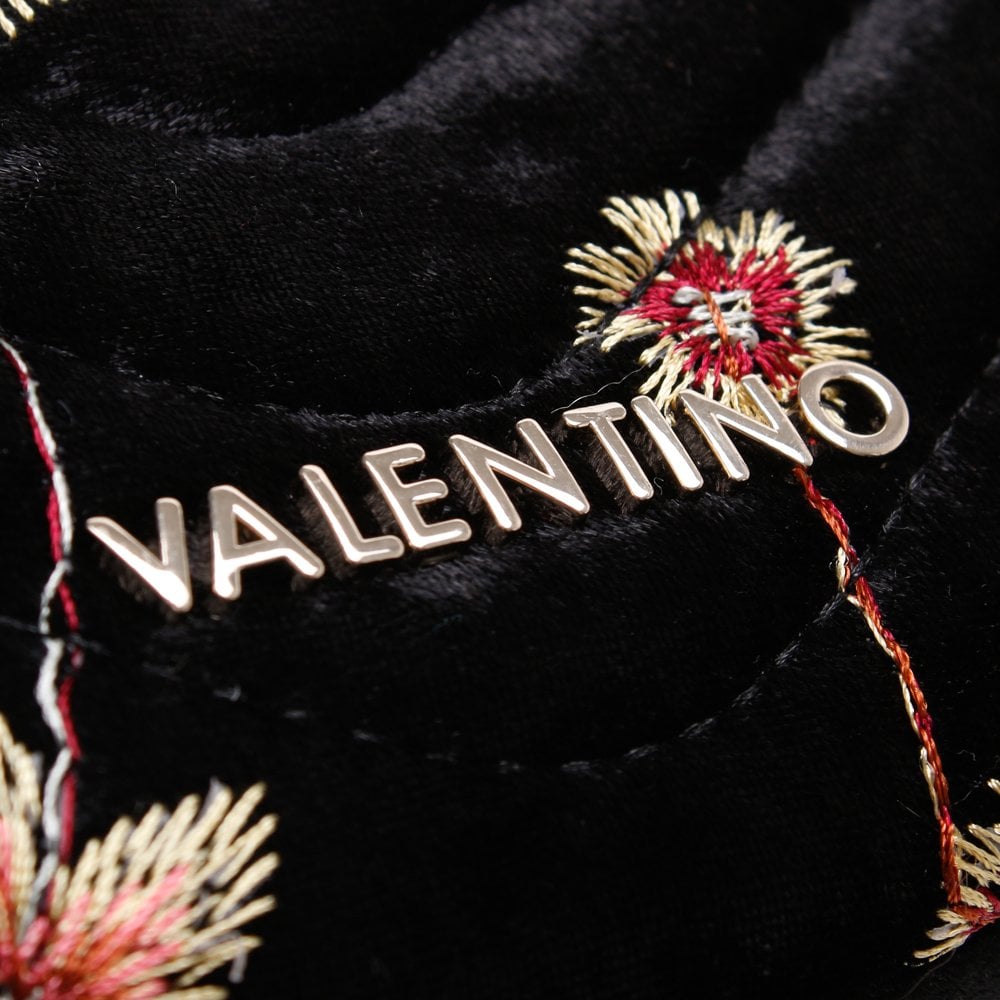Carillon Black Velvet Quilted Embroidered Belt Bag