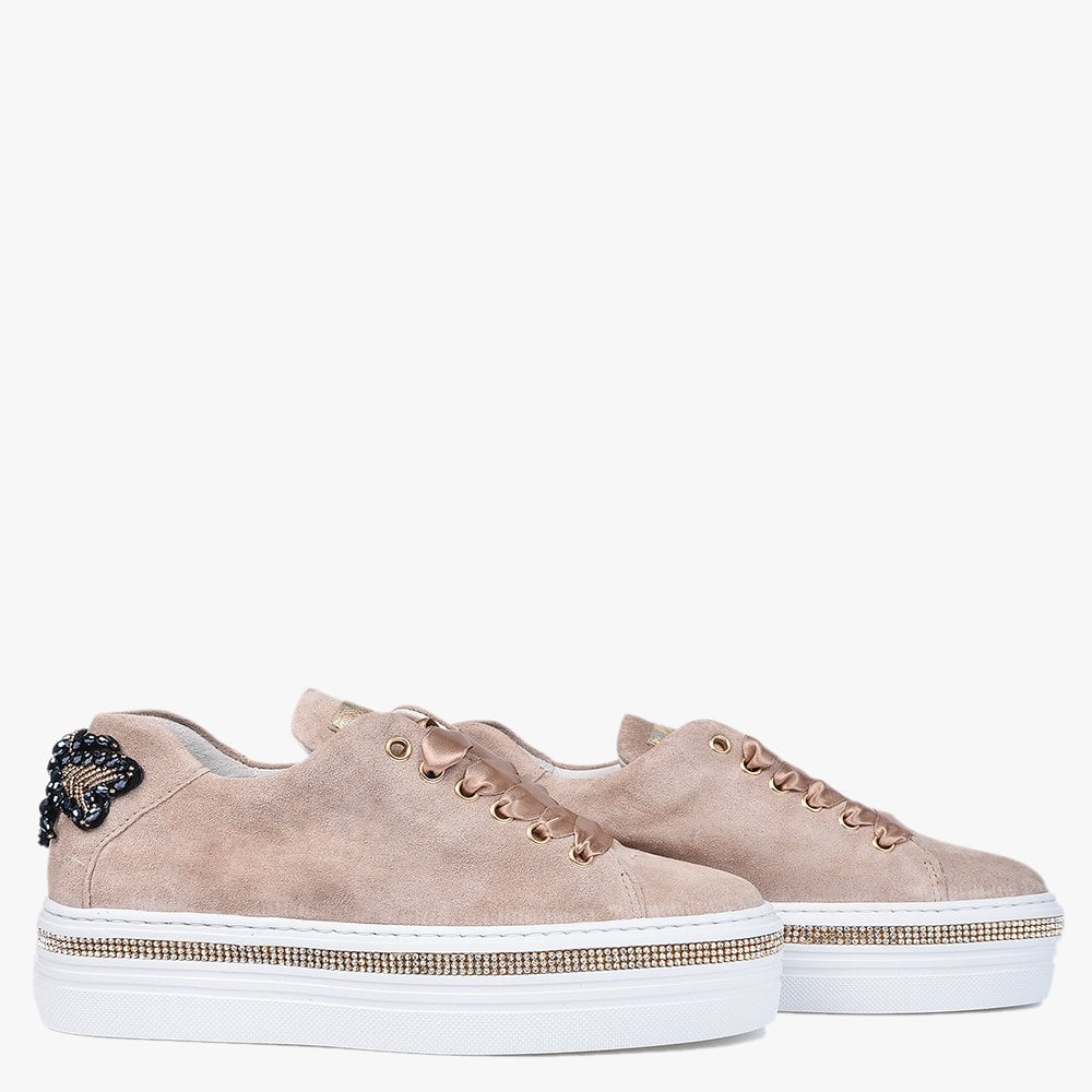 Compostela Nude Suede Embellished Trainers