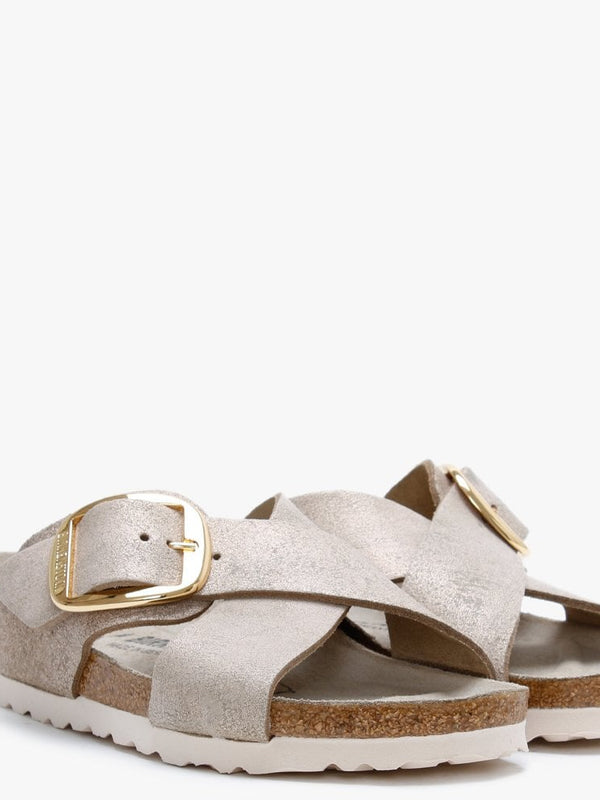 Siena Big Buckle Washes Metallic Rose Gold Leather Mules