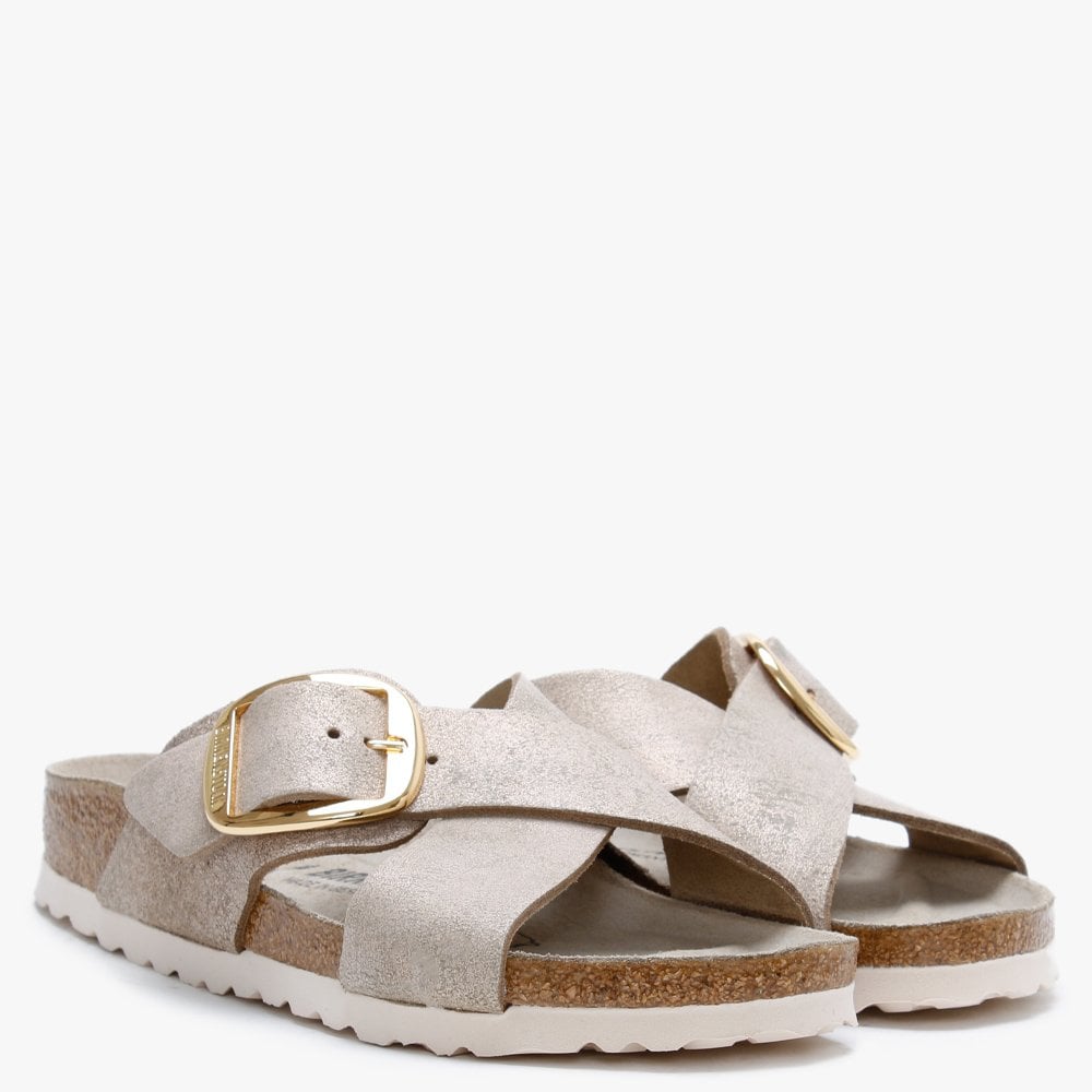 Siena Big Buckle Washes Metallic Rose Gold Leather Mules