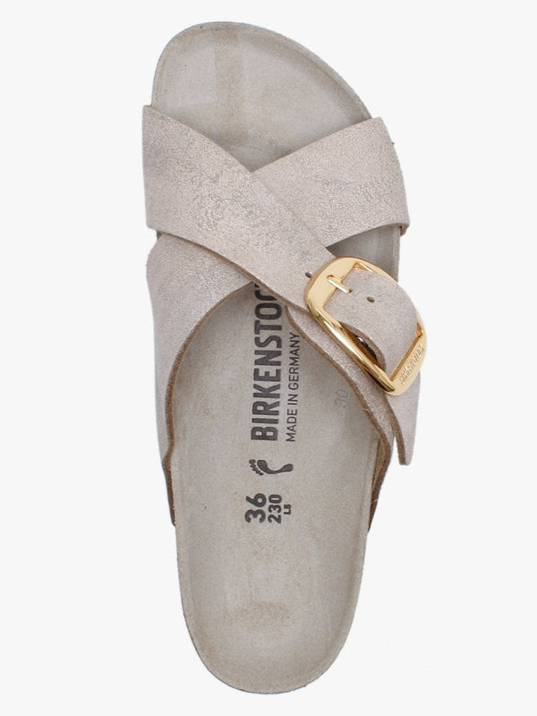 Siena Big Buckle Washes Metallic Rose Gold Leather Mules