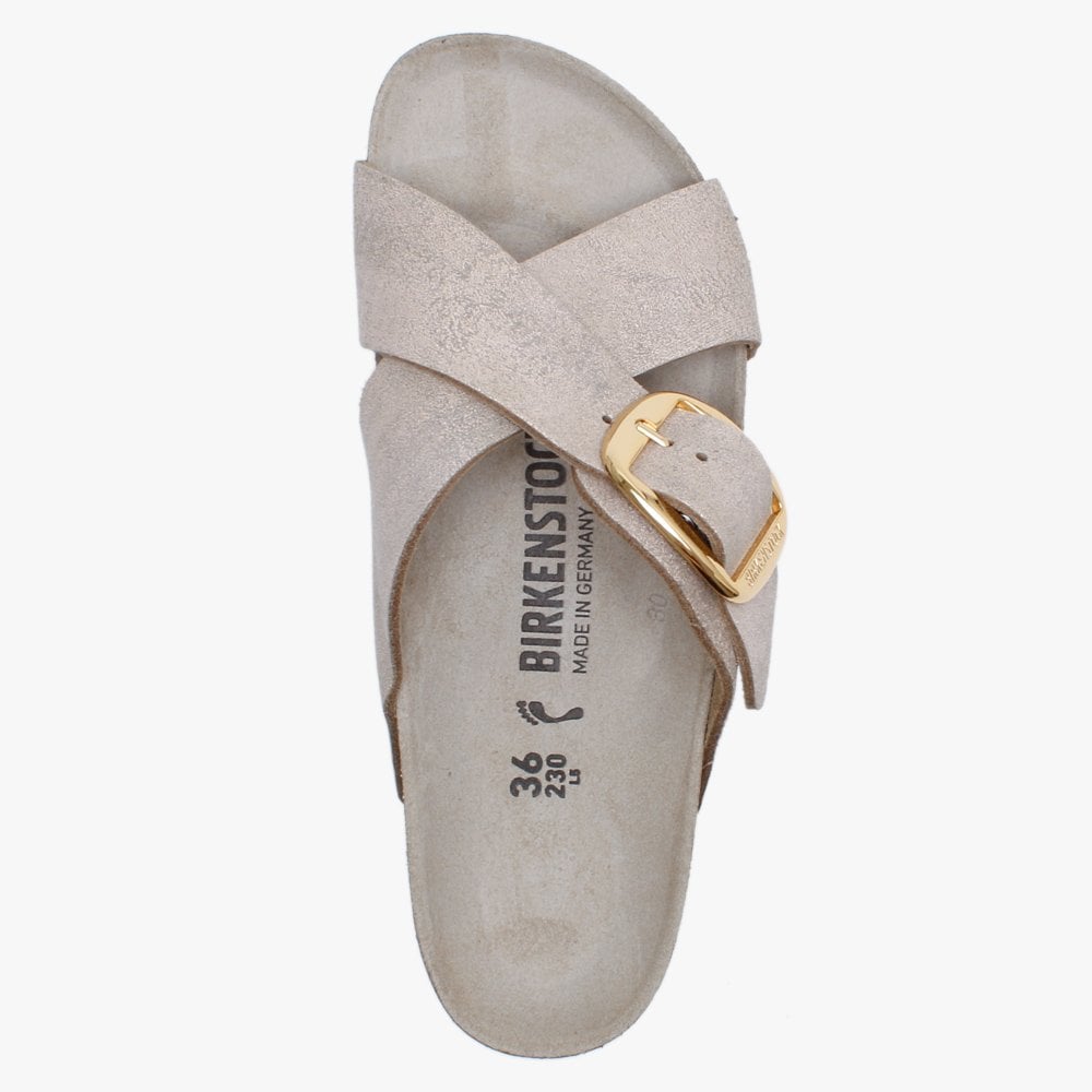 Siena Big Buckle Washes Metallic Rose Gold Leather Mules