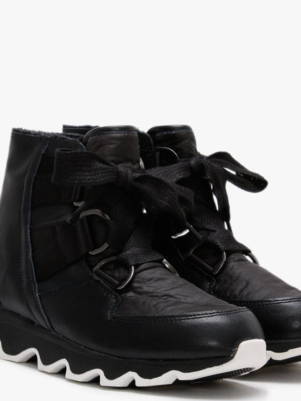 Kinetic Black Leather Short Lace Ankle Boots