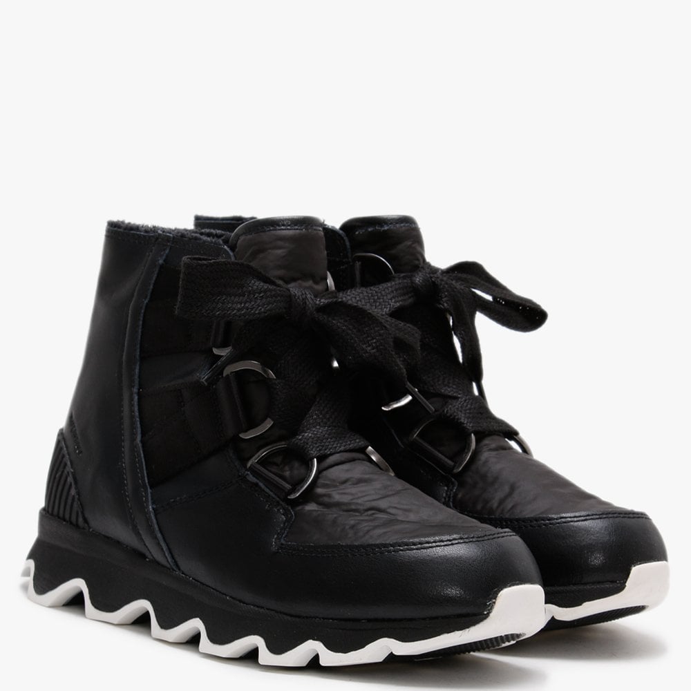 Kinetic Black Leather Short Lace Ankle Boots