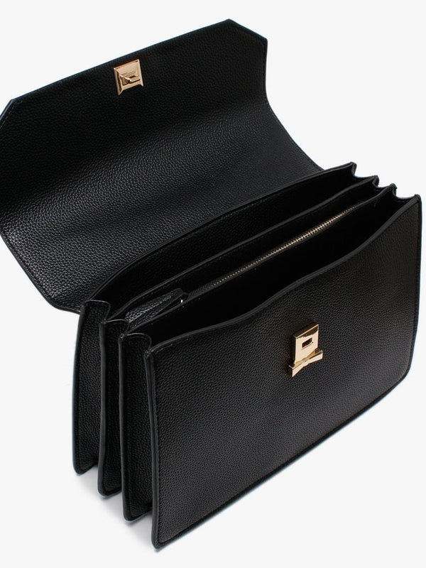Cartella Black Pebbled Shoulder Bag