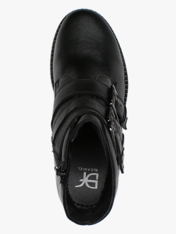 Veronic Black Leather Buckle Biker Boots