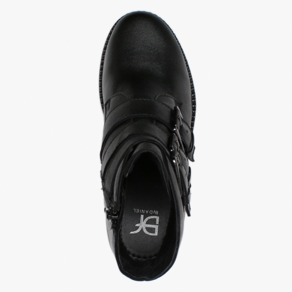 Veronic Black Leather Buckle Biker Boots