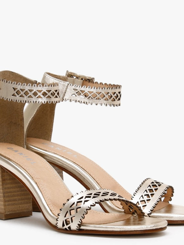 Silvo Gold Metallic Leather Laser Cut Heeled Sandals