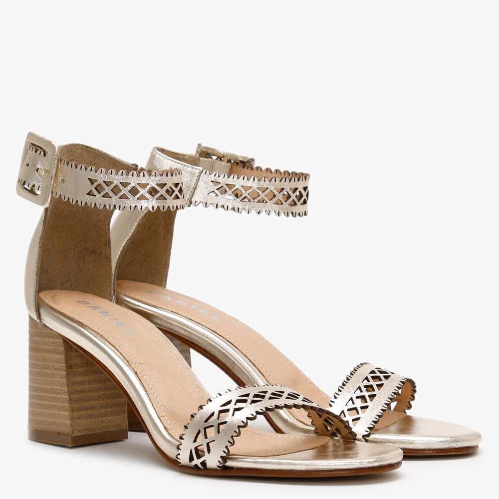 Silvo Gold Metallic Leather Laser Cut Heeled Sandals