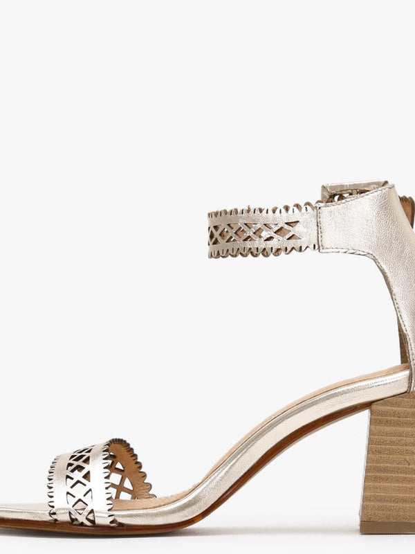 Silvo Gold Metallic Leather Laser Cut Heeled Sandals