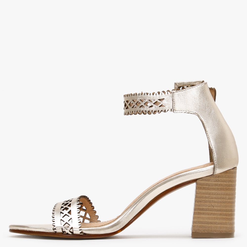 Silvo Gold Metallic Leather Laser Cut Heeled Sandals