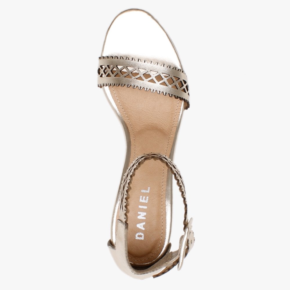 Silvo Gold Metallic Leather Laser Cut Heeled Sandals
