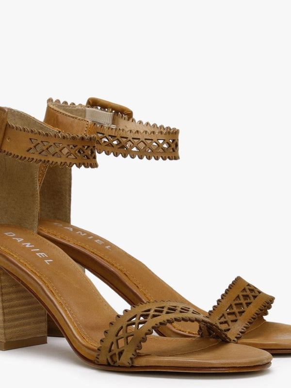 Silvo Tan Leather Laser Cut Heeled Sandals