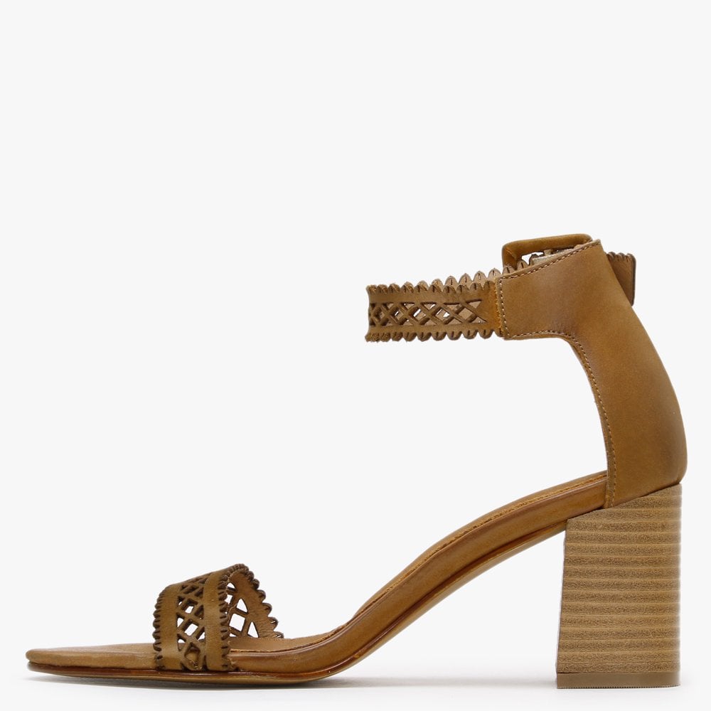 Silvo Tan Leather Laser Cut Heeled Sandals