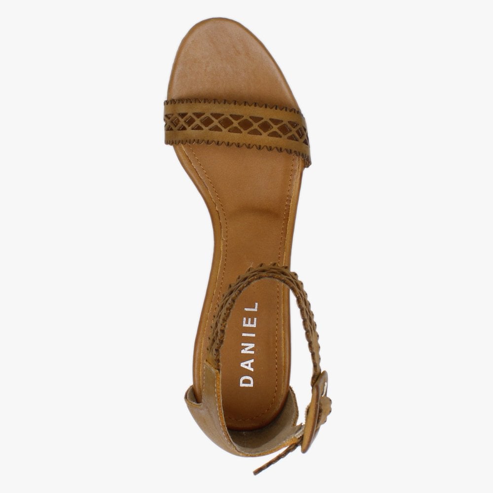 Silvo Tan Leather Laser Cut Heeled Sandals