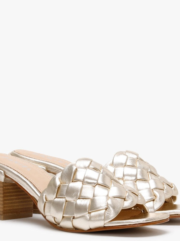 Sidia Gold Leather Chunky Woven Mules