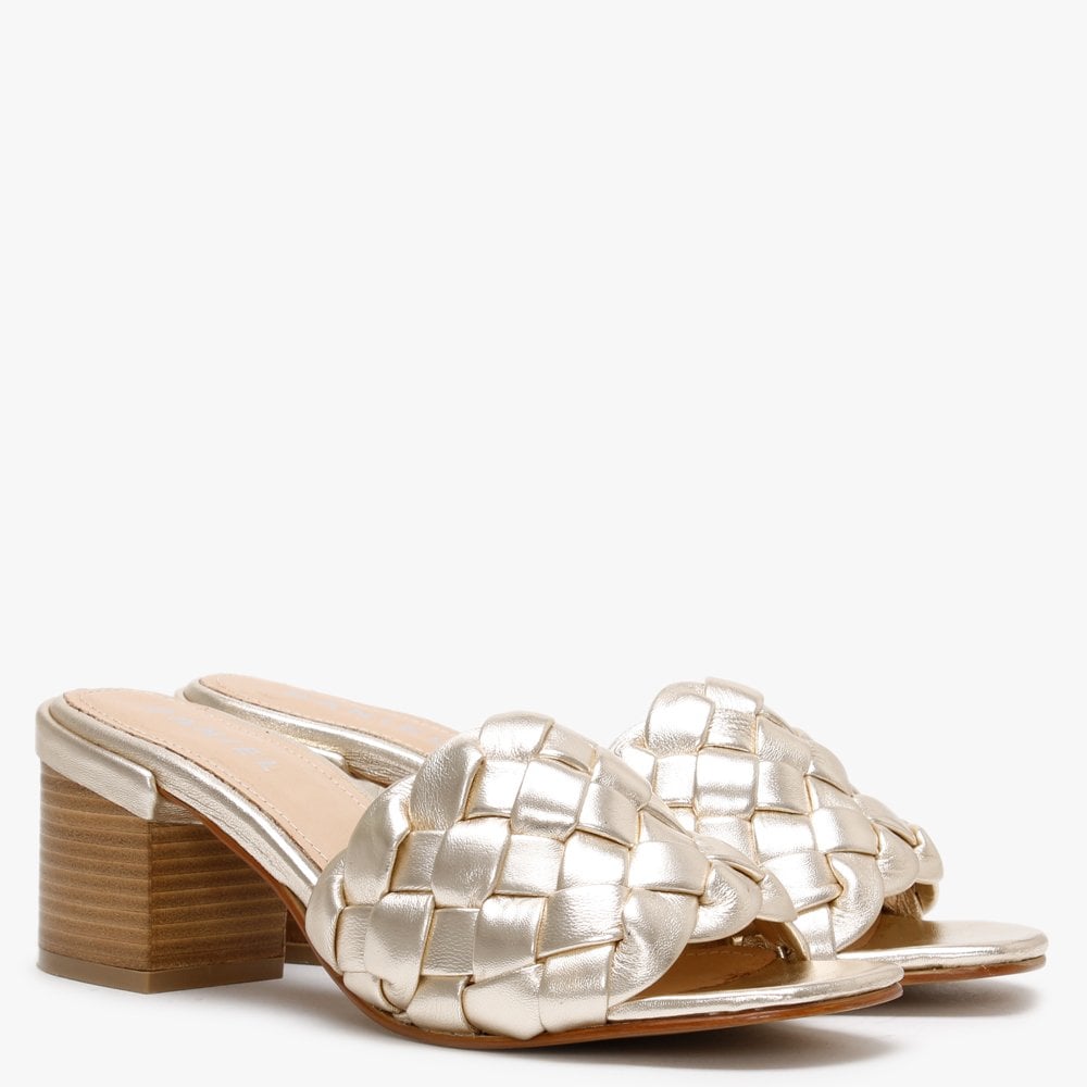 Sidia Gold Leather Chunky Woven Mules
