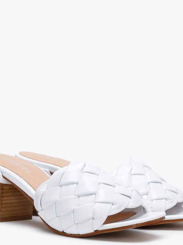 Sidia White Leather Chunky Woven Mules