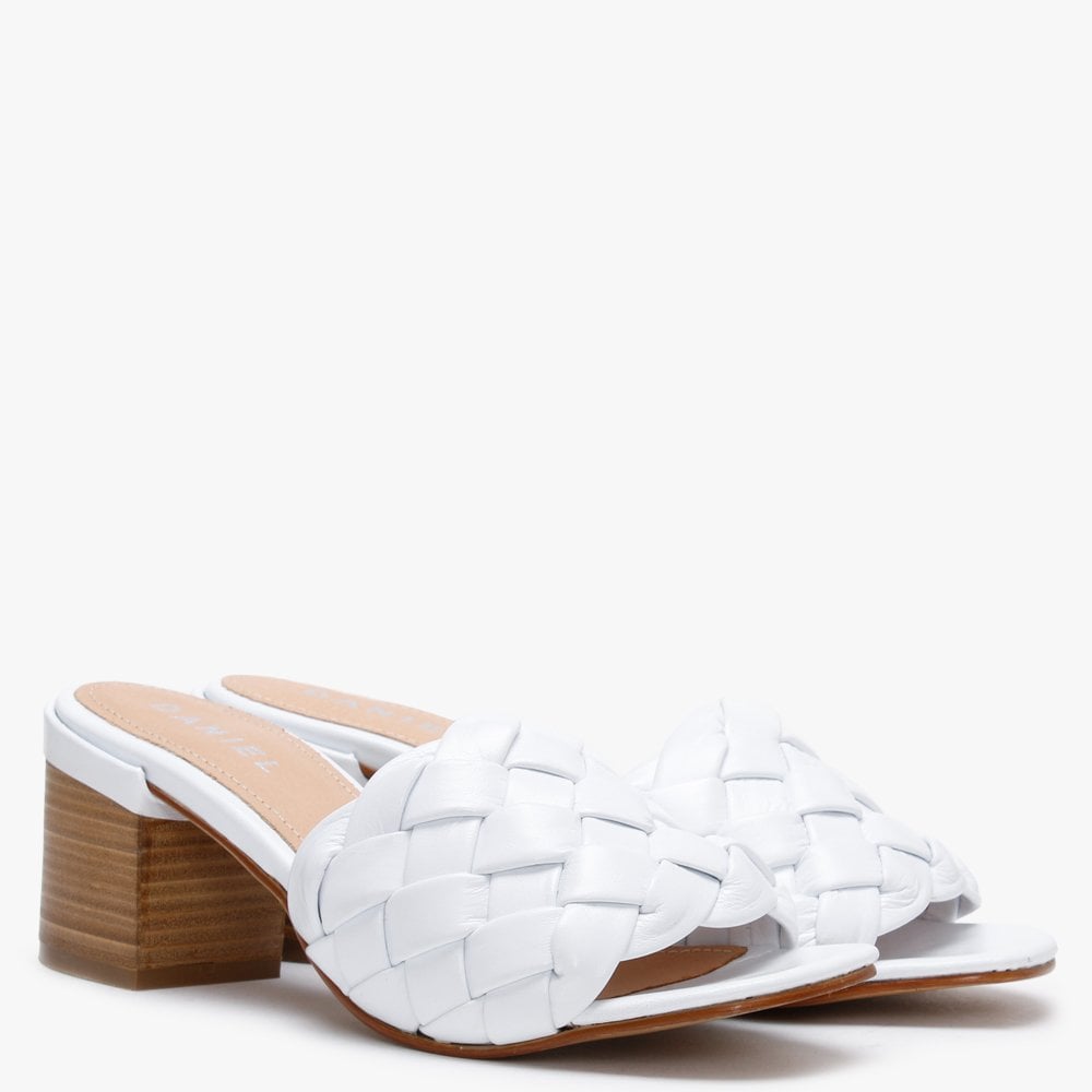 Sidia White Leather Chunky Woven Mules