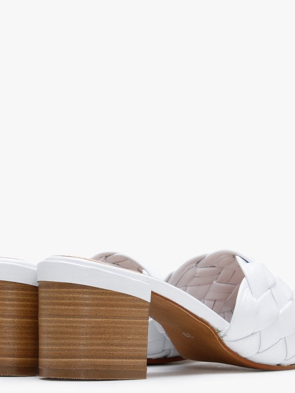 Sidia White Leather Chunky Woven Mules