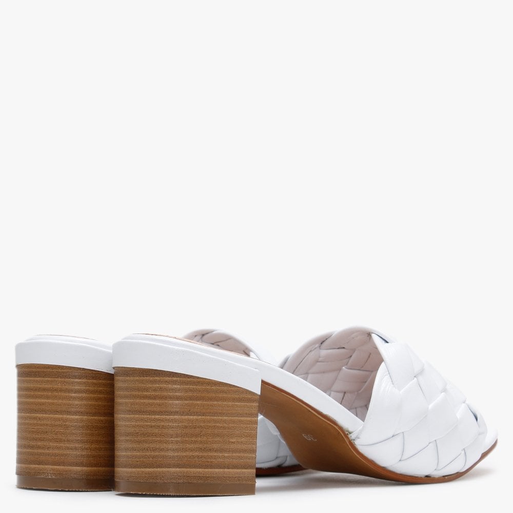 Sidia White Leather Chunky Woven Mules