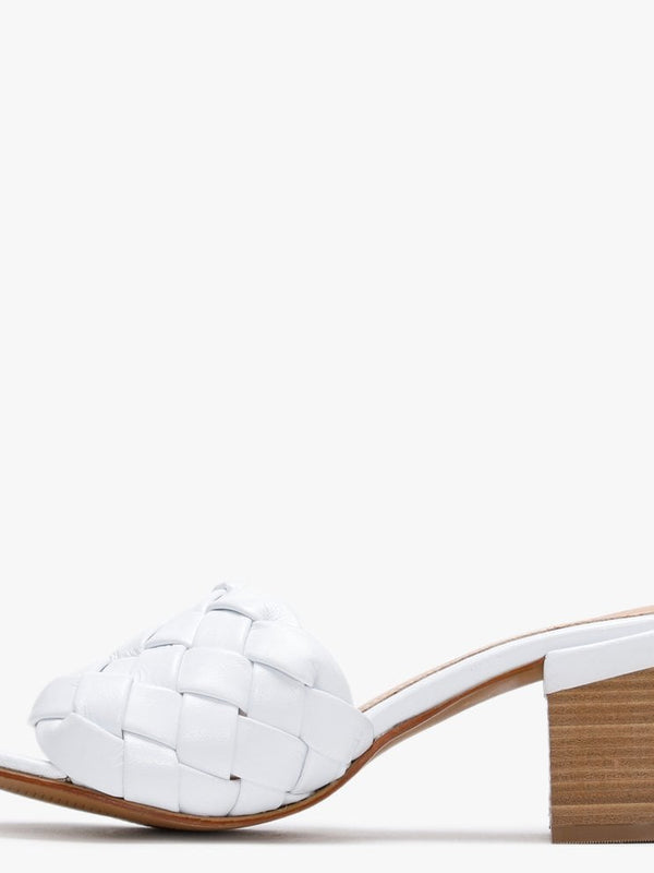 Sidia White Leather Chunky Woven Mules
