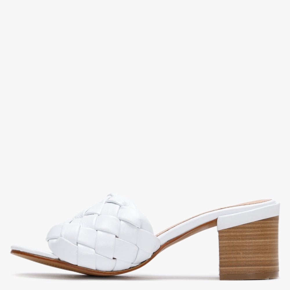 Sidia White Leather Chunky Woven Mules