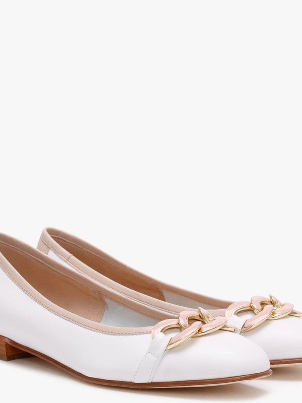 Shadow Nude & White Leather Ballet Pumps