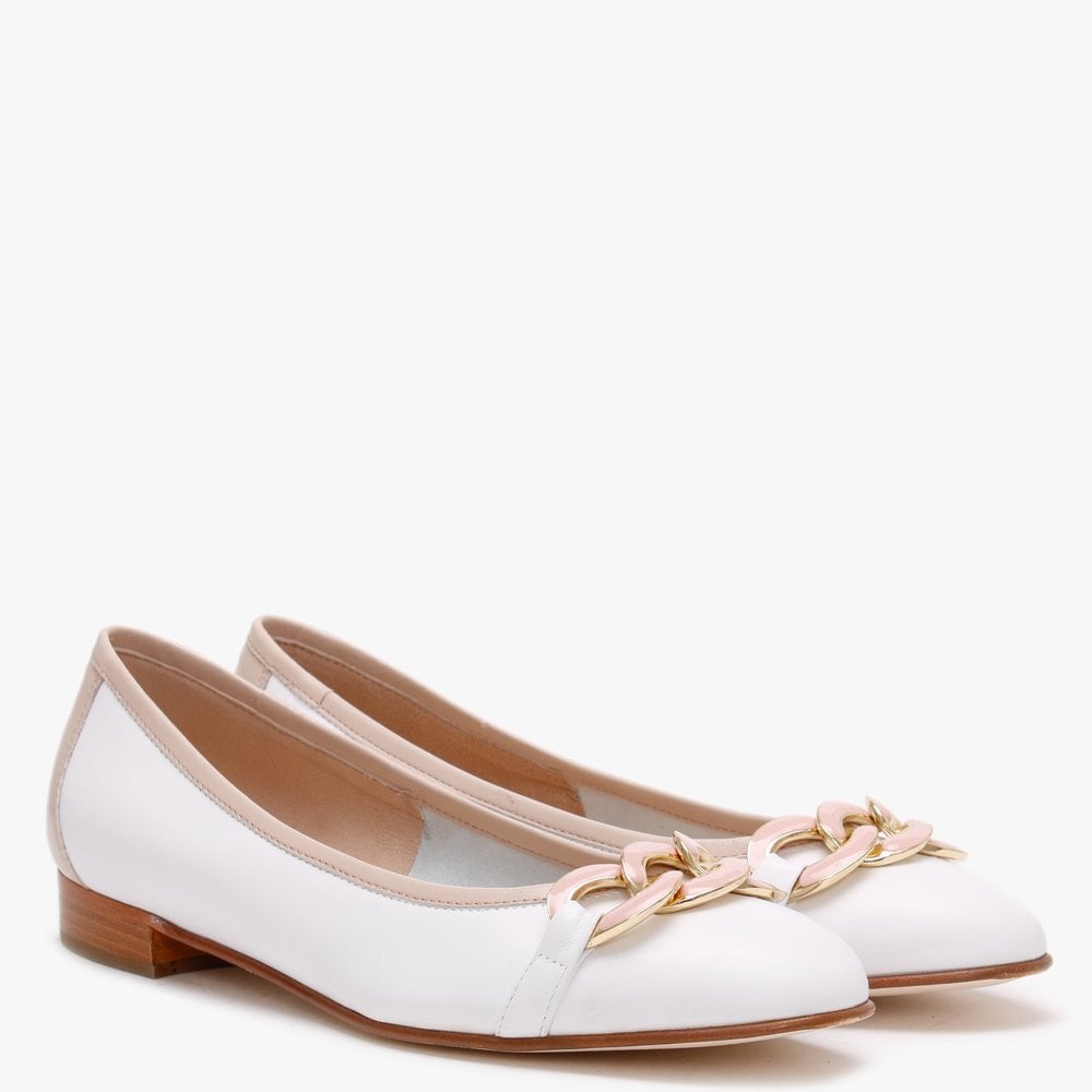 Shadow Nude & White Leather Ballet Pumps