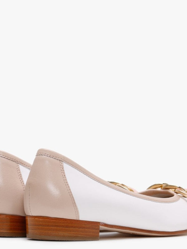 Shadow Nude & White Leather Ballet Pumps
