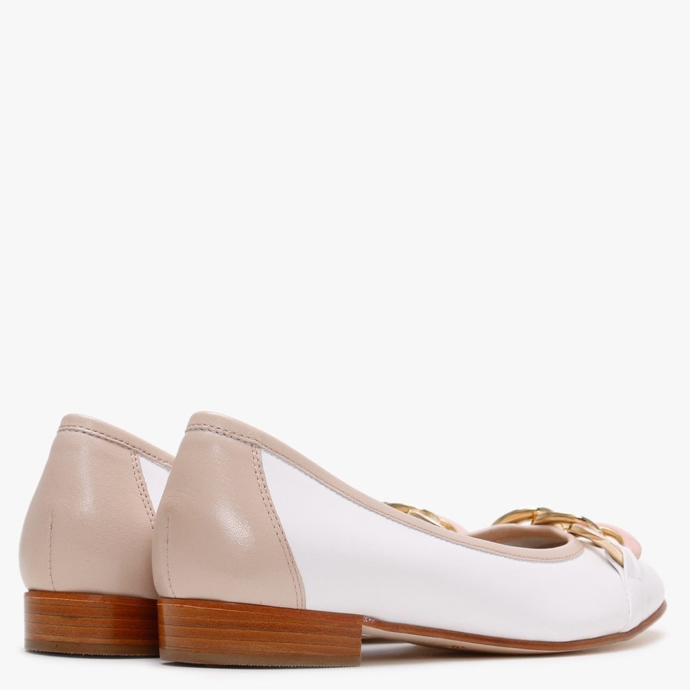 Shadow Nude & White Leather Ballet Pumps