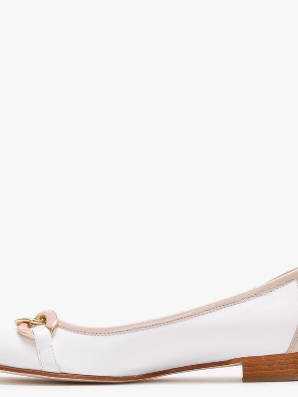 Shadow Nude & White Leather Ballet Pumps