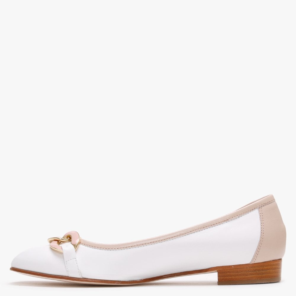 Shadow Nude & White Leather Ballet Pumps
