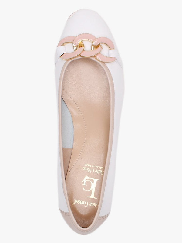Shadow Nude & White Leather Ballet Pumps