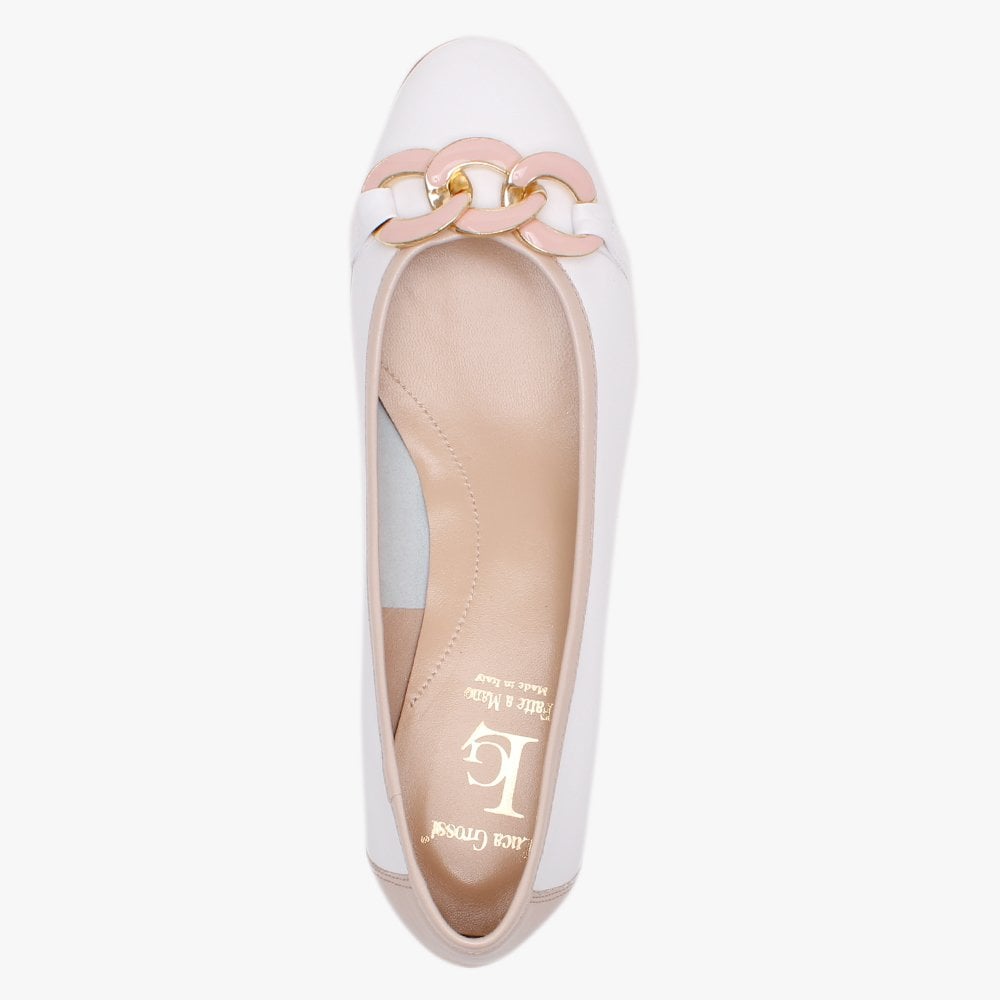 Shadow Nude & White Leather Ballet Pumps