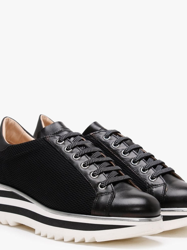 Normandy Black Leather & Mesh Chunky Trainers