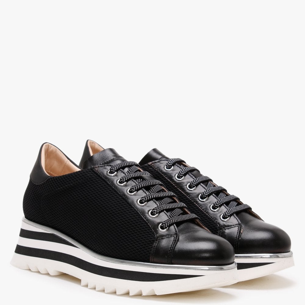 Normandy Black Leather & Mesh Chunky Trainers