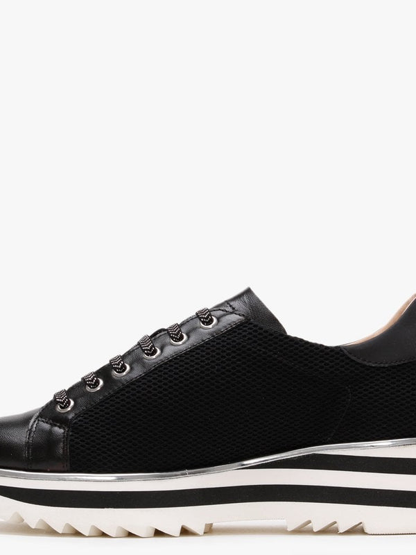 Normandy Black Leather & Mesh Chunky Trainers