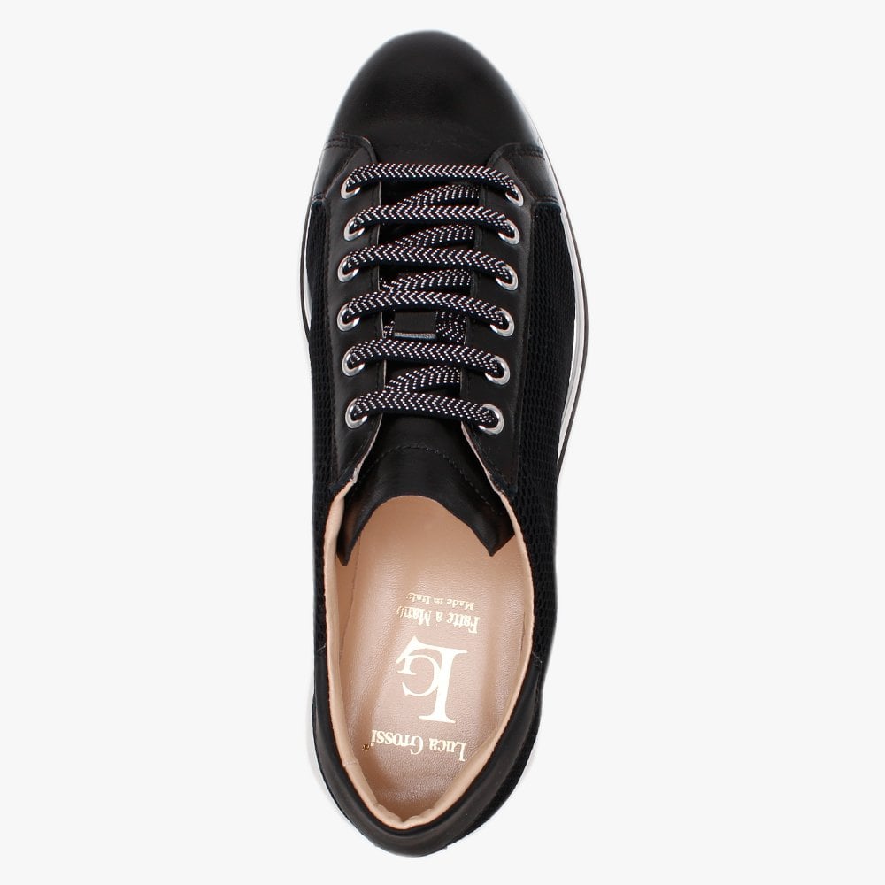 Normandy Black Leather & Mesh Chunky Trainers