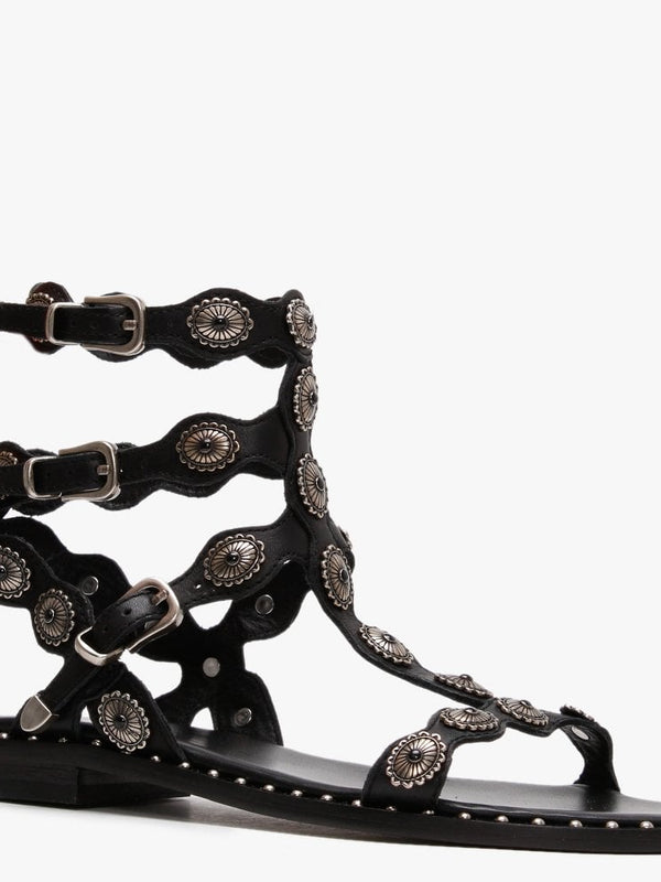 Phoenix Black Leather Gladiator Sandals
